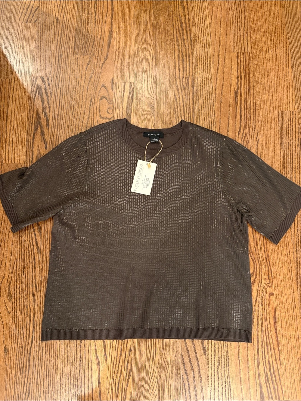 Sanctuary Sequined Brown Short Sleeve Knit Top